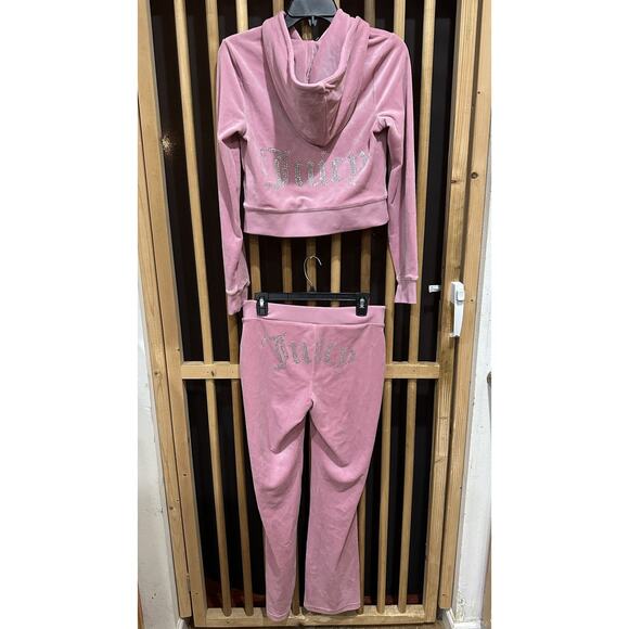 Juicy Couture Velour Tracksuit Womens Small Pink Zip Hoodie Pants Set Bling Logo - Picture 1 of 9